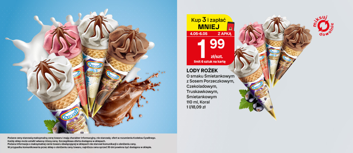 Lody rożek Koral