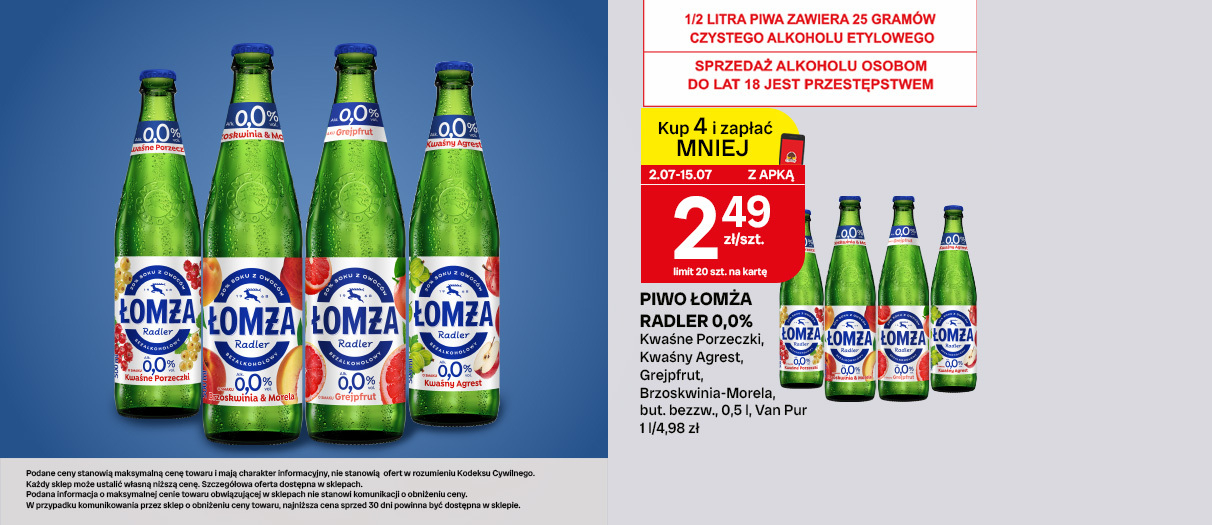 Piwo Łomża Radler 0%